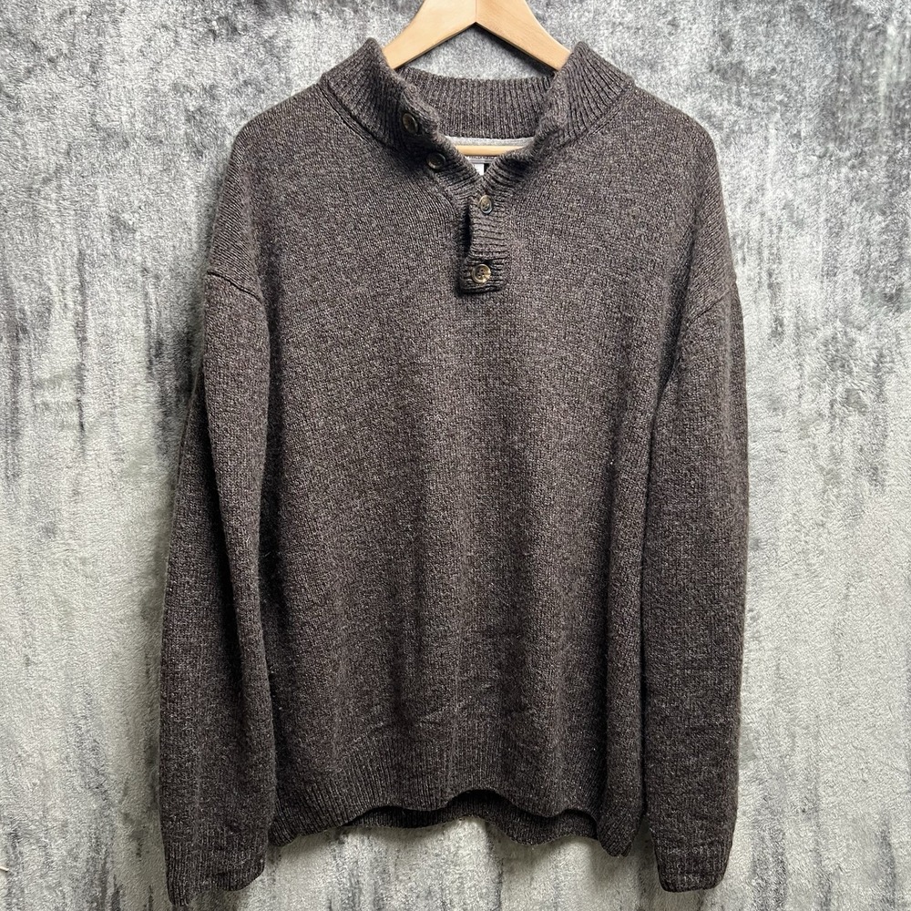 Enzo Mantovani Brown Gray 100% Wool Henley Sweater Size XXL